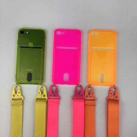 Funda de teléfono con cordón fluorescente para smartphone, carcasa para móvil con cuerda, correa, para colgar, con tarjetero, para iPhone 11 Pro Xs Max X 6 7 8 Plus ► Foto 1/6