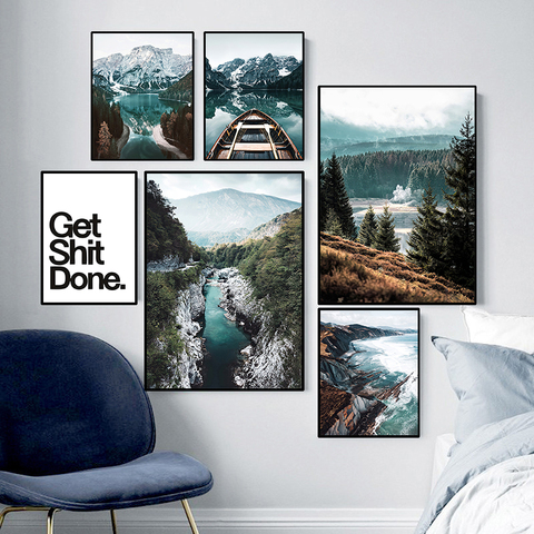 Pintura de paisaje natural para decoración del hogar, cuadro sobre lienzo para pared, imagen del lago de montaña azul, Impresión de paisaje para dormitorio ► Foto 1/6