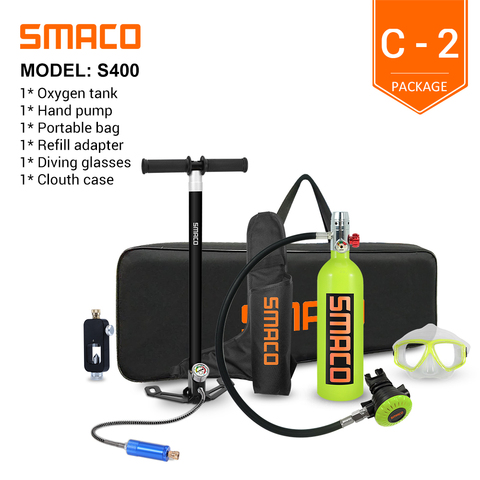 SMACO-Mini tanque de buceo S400, cilindro de buceo con capacidad de 16 minutos, diseño rellenable de 1 litro ► Foto 1/5