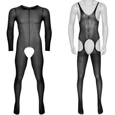 Hombre Sissy ver a través de la entrepierna completa pantimedias corporales medias Bodystocking hombre Gay ropa interior sexy exotico mono hombre Lencería ► Foto 1/3