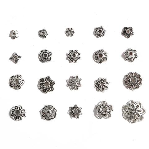 50 unids/lote Color de plata antiguo tibetano cuentas de Metal tapas flor grano tapas para la fabricación de la joyería DIY resultados suministros ► Foto 1/6