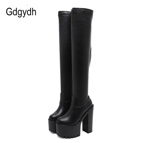 Gdgydh-Botas altas hasta el muslo para mujer, zapatos de tacón alto Utral, botas de plataforma por encima de la rodilla para fiesta en club nocturno, Invierno elástico ► Foto 1/6