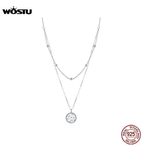 Wostuu genuino Plata de Ley 925 collar estrella estrellada doble capa larga cadena enlace para mujeres collar de boda joyería CQN365 ► Foto 1/6