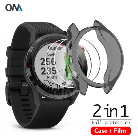 2 + 1 Protector Case + Protector de pantalla para Garmin Approach S62 smart watch suave TPU de protección cubierta funda con vidrio templado de cine ► Foto 1/6