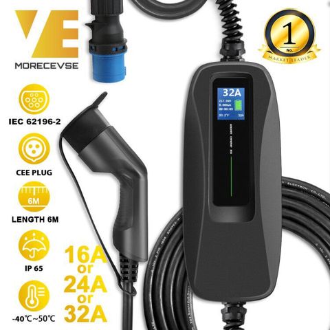 Cargador de vehículo eléctrico portátil tipo 2 EV Nivel 2 32 Amp, Cable de Carga de coche CEE Plug 220V-240V, IEC 62196-2 ► Foto 1/4