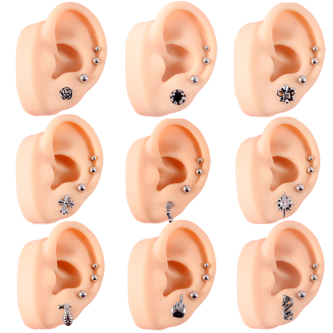 1 Juego de acero inoxidable oreja espárragos oído Tragus cartílago de hélice lóbulo hombre mujer Unisex Punk gótico pendientes joyería Piercing del cuerpo 16g ► Foto 1/6