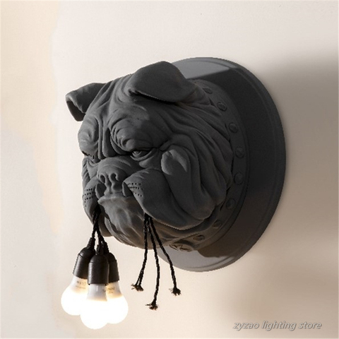 Lámparas de pared de resina de perro Animal para sala de estar, decoración de pared de TV, pasillo, hogar, accesorios de iluminación de diseño, luces de pared Ktv Bulldog E27 ► Foto 1/5