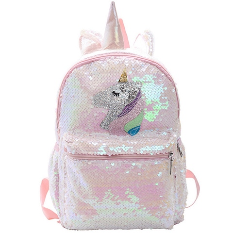 Mochila con lentejuelas de unicornio para escuela, Bolsa Escolar de dibujos animados, gran capacidad, almacenamiento de alimentos, doble hombro, bolsa de viaje ► Foto 1/6