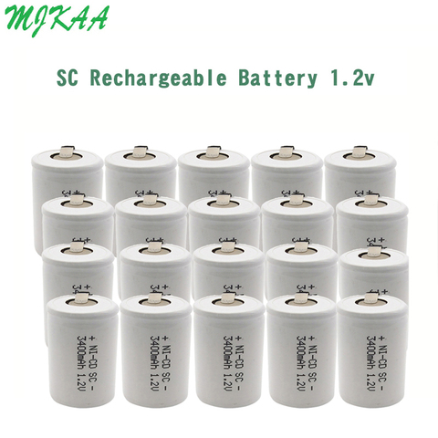 MJKAA-batería recargable SC de 1,2 V, 3400mAh, 4/5 Sc Sub C, baterías de celda ni-cd con pestaña de soldadura para destornillador de taladro eléctrico ► Foto 1/5