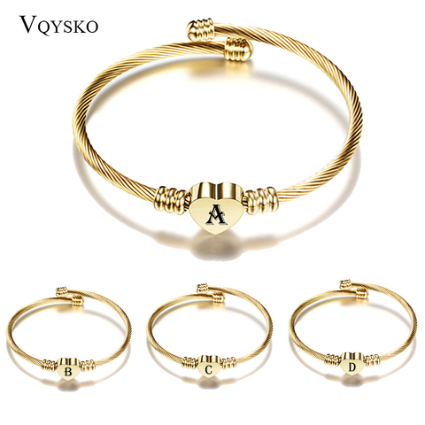 Pulsera de acero inoxidable con A-Z de corazón para mujer, brazalete con letras del alfabeto, Color dorado ► Foto 1/6