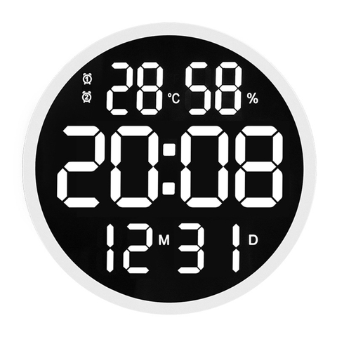 Reloj de pared redondo LED con diseño Simple, pantalla Digital, fecha de temperatura ► Foto 1/6