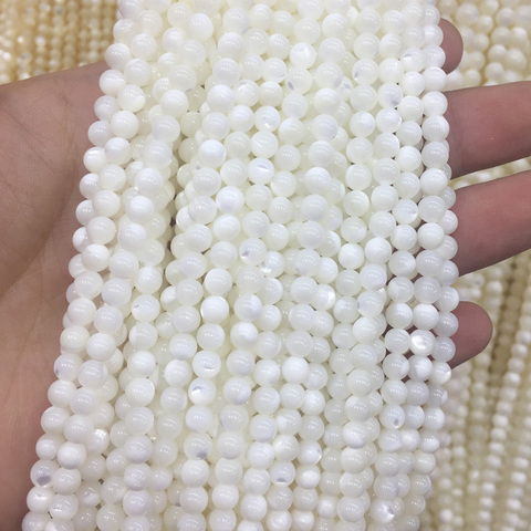 Cuentas de concha de perla Natural para la fabricación de joyas, cuentas redondas blancas para madre de perlas de agua dulce, accesorios DIY de 5/6mm ► Foto 1/4