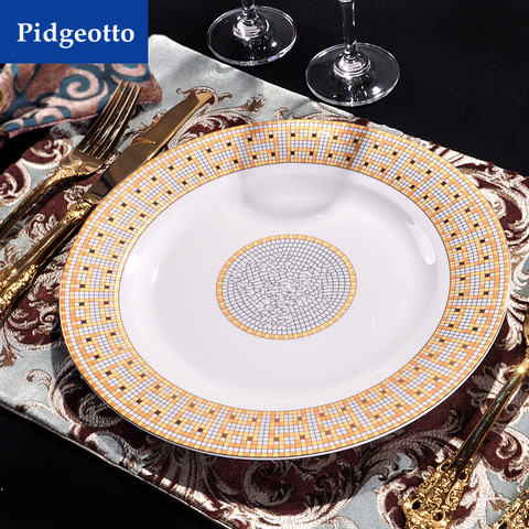 Platos planos de porcelana de hueso de china, diseño de mosaico de marca 