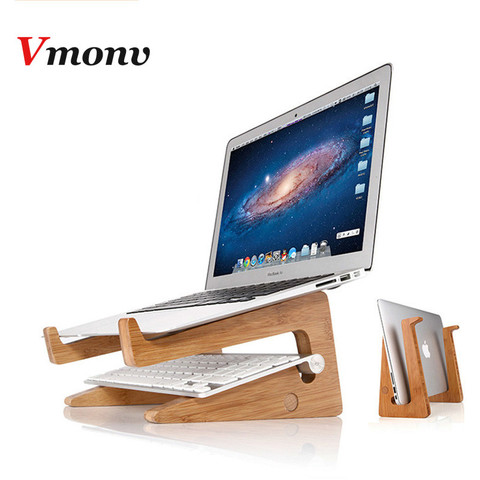 Soporte para ordenador portátil de bambú Vmonv, con altura aumentada, para Macbook Air Pro, soporte de Base Vertical de Retina para Notebook PC de 15 pulgadas ► Foto 1/6