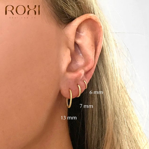 ROXI Career-Pendientes de aro de giro redondo para Mujer y hombre, aretes de Plata de Ley 925, joyería de boda, 6/7/8/13mm ► Foto 1/6