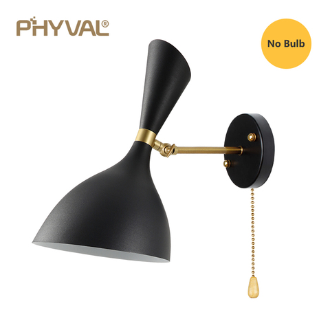 PHYVAL-candelabro de pared con interruptor, luz LED para dormitorio E27, lámpara de pared de Color blanco/negro para sala de estar ► Foto 1/6