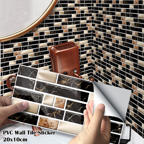 27 unids/pack 20x10cm oro metálico mármol negro PVC Auto adhesivo pegatinas de pared de baño de pared de cocina de estampilla para escalera ► Foto 1/6