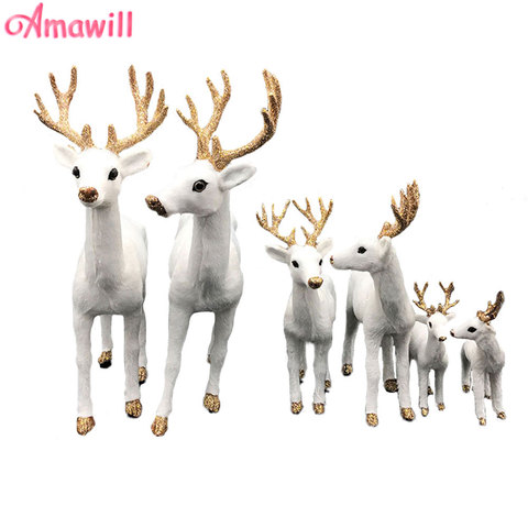 Amawill-adorno para colgar en el árbol de Navidad, 15/20/25CM, ciervo de Navidad, regalos de renos de juguete blancos dorados, decoraciones de Navidad 8D ► Foto 1/6