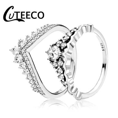 CUTEECO-anillo de compromiso con forma de V para mujer, sortija, corona, Princesa, temperamento, regalo de joyería ► Foto 1/6