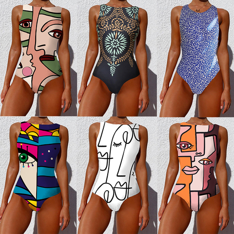 Traje de baño de una pieza a rayas para mujer traje de baño de alta calidad estampado Push Up Monokini verano traje de baño Tropical mono femenino ► Foto 1/6