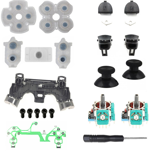 Kit de reparación del controlador PS4 Pro JDM 040, botones de gatillo, mandos de juego analógicos 3D, Thumb Sticks Cap, tornillo de película de goma conductora, R1L1R2L2 ► Foto 1/5