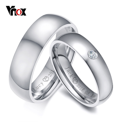 Vnox-Anillos básicos de boda para hombre y mujer, anillos personalizados con nombre, cita, información de amor, aniversario de la Alianza de compromiso, regalo personalizado ► Foto 1/6