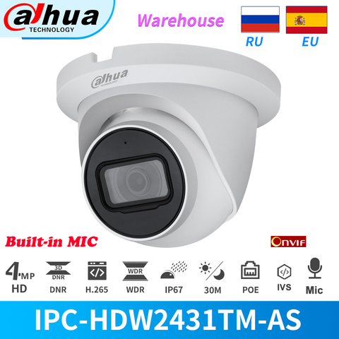 Dahua-cámara ip de 4MP IPC-HDW2431TM-AS-S2 Domo PoE IR, distancia 30M, micrófono incorporado, compatible con tarjeta SD, IP67, cámaras de videovigilancia ► Foto 1/5