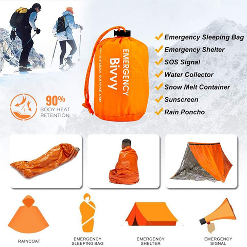 Saco de dormir compacto de supervivencia para emergencias, impermeable, reutilizable, térmico, Mylar ► Foto 1/6