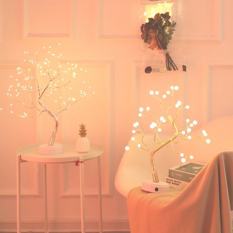 Mini guirnalda con alambre de cobre con Árbol de Navidad para niños, lámpara LED nocturna para el hogar, decoración de dormitorio, luces de hadas, iluminación de vacaciones ► Foto 1/6