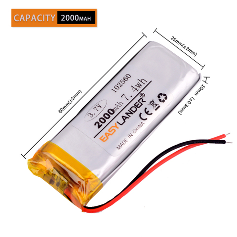 3,7 V 2000mAh 102560 batería recargable de polímero de litio acumulador Li ion lipo celular para e-book de Banco de potencia de Tablet PC ► Foto 1/6