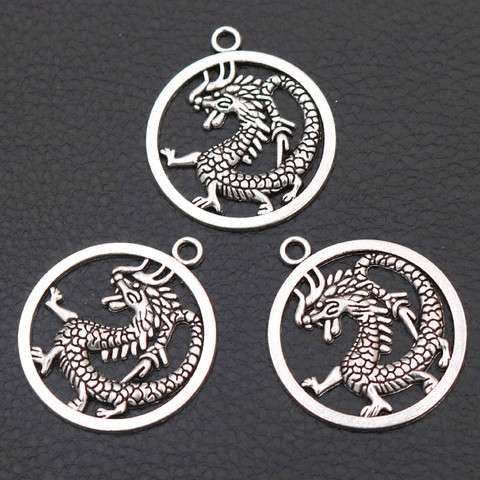 6 uds Retro Dragons colgantes, 37*32mm Dragons Kings Charms, God Beast Charms, DIY Metal Jewelry Charms, A2149 ► Foto 1/5