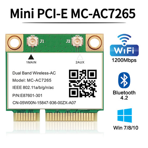 Tarjeta inalámbrica de banda Dual de 1200Mbps MC-AC7265 Bluetooth 4,2 Notebook tarjeta Wifi Wlan adaptador 802.11ac 2,4G/5GHz mejor 7260HMW pcie ► Foto 1/6