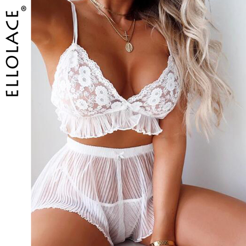 Ellolace-Conjunto de pijama transparente sin mangas para mujer, ropa de dormir de encaje, lencería Sexy ► Foto 1/6