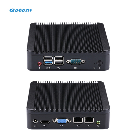 QOTOM Mini PC sin ventilador Q190S con BayTrail j1900 procesador Quad Core a 2,42 GHz, dual LAN Mini PC Linux ► Foto 1/6