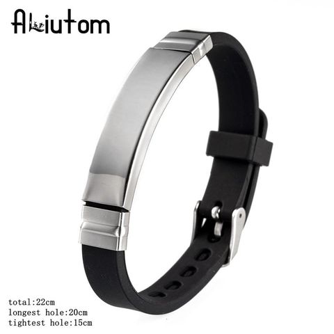 ALIUTOM-brazalete geométrico de silicona de acero inoxidable para hombre, pulsera de goma ► Foto 1/6