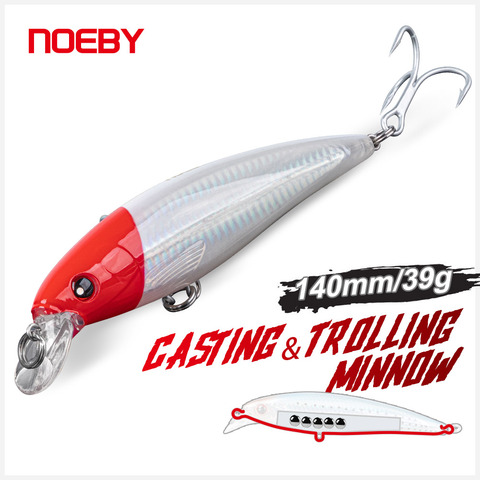 NOEBY Wobblers-Señuelos de Pesca Minnow, 100mm 12g 140mm 39g, cebos duros artificiales flotantes para Lucio, fundición, arrastre, señuelo de pesca ► Foto 1/6