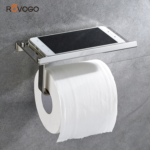 ROVOGO soporte de papel higiénico con teléfono autocepillado, portarrollos de papel higiénico de acero inoxidable para baño montado en la pared (plata) ► Foto 1/5