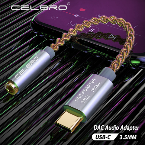 Celbro-AMPLIFICADOR DE AURICULARES HIFI DAC, convertidor auxiliar decodificador Digital USB tipo C a conector de auriculares de 3,5mm, adaptador de Audio de 32bit, 384kHz ► Foto 1/6