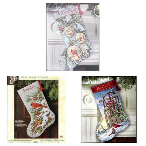 Calcetines de Navidad con diseños de dibujo, punto de cruz, 11CT, 14CT, 18CT, Kits de punto de cruz chinos, juegos de costura bordada ► Foto 1/6