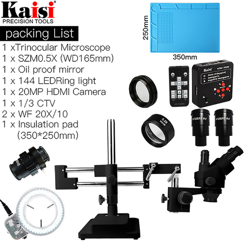 3.5X-90X soporte de doble brazo Zoom Simul de Trinocular microscopio estéreo 20MP 2K HDMI USB Cámara Industrial para reparación PCB de teléfono ► Foto 1/6