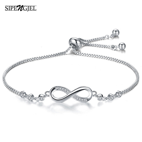 Pulseras Infinity de Color plateado y Circonia cúbica para mujer, brazaletes ajustables de Amistad simples, regalos de joyería para boda ► Foto 1/5