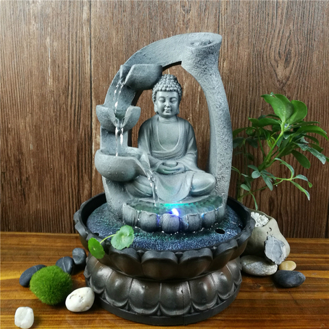 Estatua de resina de flor de loto Zen, estatua de Buda Led, fuente FengShui, figuritas para decoración del hogar, oficina, escritorio, meditación, espacio, adornos de jardín ► Foto 1/6