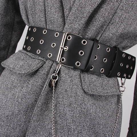 Cinturón de corsé ancho para mujer, cinturón de talla grande para mujer, estilo gótico punk, faja grande, cadena con ojales para hombre ► Foto 1/6