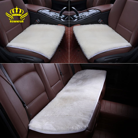 ROWNFUR-funda de asiento de coche de piel de oveja australiana, cubiertas de asiento de piel larga universales, accesorios de Interior, juego de alfombrillas de cojín para asiento de Silla, 100% ► Foto 1/6