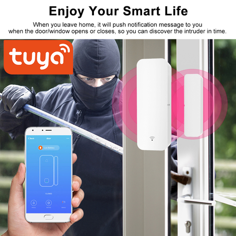 Tuya WiFi inteligente Sensor de puerta Puerta Abierta/cerrado detectores Compatible con Alexa Google alimentado vida inteligente aplicación de Control ► Foto 1/6