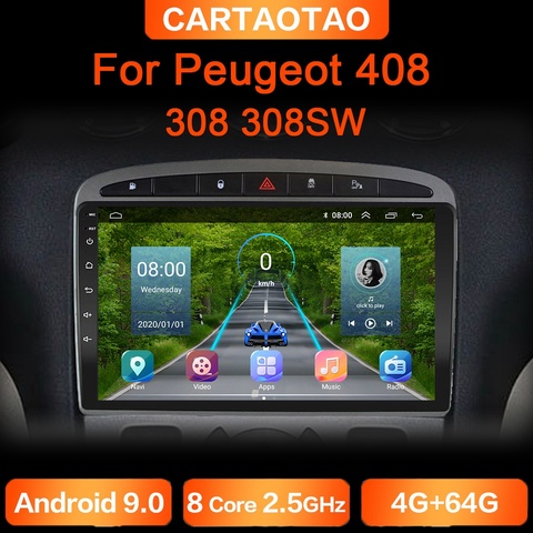 Radio con GPS para coche, reproductor multimedia con Android 9,0, 4 GB + 64 GB, RDS, DSP, para Peugeot 408, 308, 308SW, 2DIN, SIN DVD ► Foto 1/6