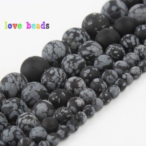 Cuentas de jaspe obsidiana de copos de nieve mate Natural, cuentas de piedra sueltas para fabricación de joyería DIY, pulsera de 15 