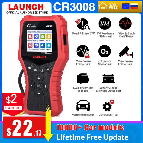 LAUNCH-herramienta de diagnóstico automotriz X431 CR3008 OBDII, escáner automotriz OBD2, lector de código, comprobación de la batería del motor, actualización gratuita pk KW850 ► Foto 1/6