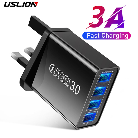 USLION-cargador USB de 48W para móvil, adaptador de pared de viaje con 4 puertos QC 3,0 para iPhone 11 Pro Max 7 Samsung S10 Xiaomi ► Foto 1/6