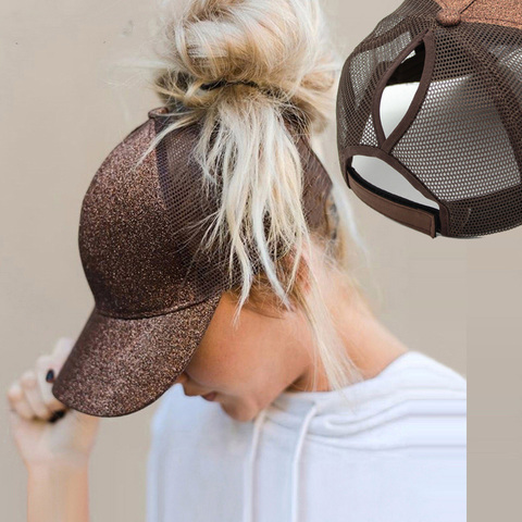 2022 brillo de cola de caballo de la gorra de béisbol de las mujeres gorra de camionero de la malla gorras de verano femenino negro hueso ajustable gorros de Hip Hop/tapa ► Foto 1/6